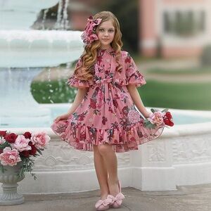 Petite Madison Kids Flora Flower Print Dress - Size 8